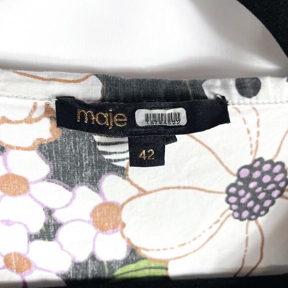 Maje Rafleur Floral Dress Ivory Green V-Neck Tiered Puff Sleeve Sz 42 EU / 10 US - Picture 11 of 16